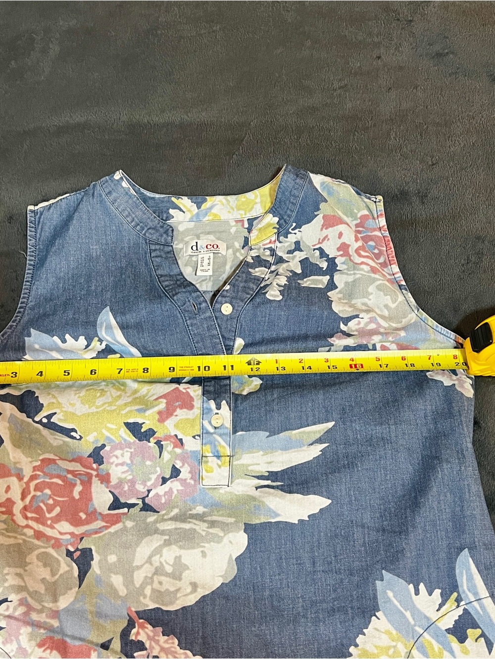 Denim&Co Wms Blue Cotton Stretch Floral Sleeveless Preppy Casual Summer Dress S - Picture 11 of 13